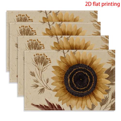 2d flat printing 4pcs rectangular placemat non real embroidery fashionable and beautiful elegant sunflower placemat heat resistant and easy to clean 12 inches x 18 inches home decoration kitchen table additions