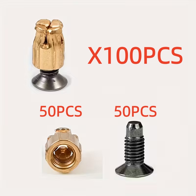 100pcs Reusable Hinge Expansion Inserts | 50pcss Screws + 50pcss Nuts, Durable Fasteners, Rustproof Parts For Door Panel, Door Lock, Cabinet Door Hinge | , End