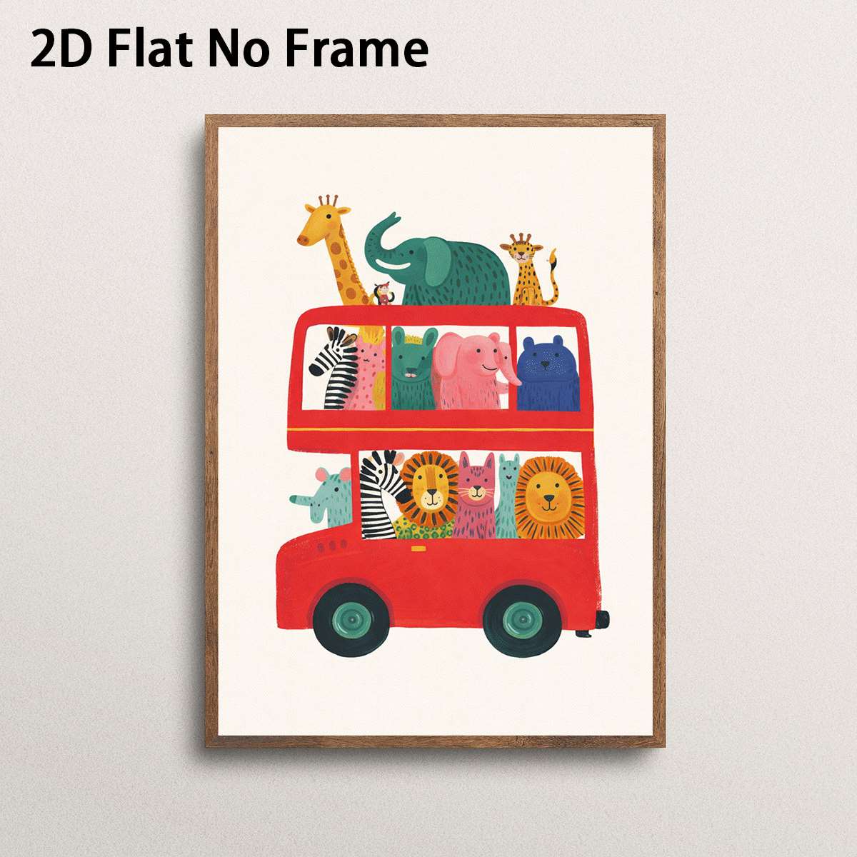 TEMU Plat 2D, 1 pièce Affiches d'art imprimées 2D Animaux de dessin animé Style fantaisiste Décoration murale Toiles cadre Arts muraux Décoration de