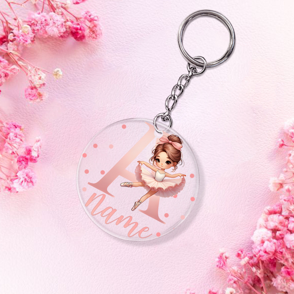 TEMU 1pc Personalized Custom Name Round Keychain, With Pink Ballet Dancer Theme , Suitable For Mobile Phones, Backpacks, Car Key Pendant Keyring, The