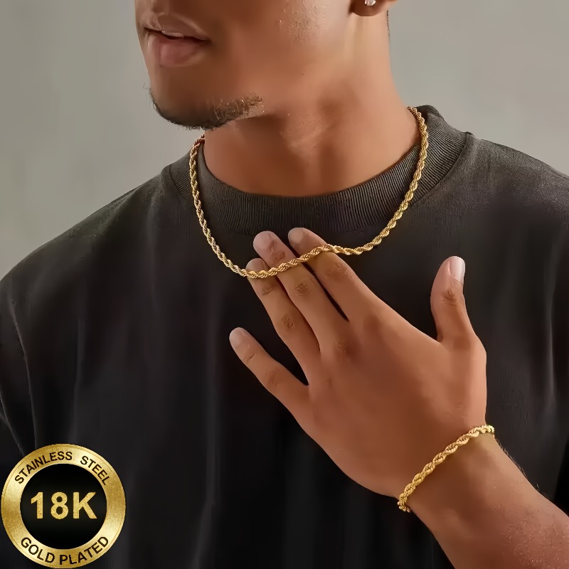 TEMU Juego de 2 piezas de collar y pulsera con diseño de cuerda trenzada, estilo vintage minimalista, unisex para uso diario, adecuado como regalo,