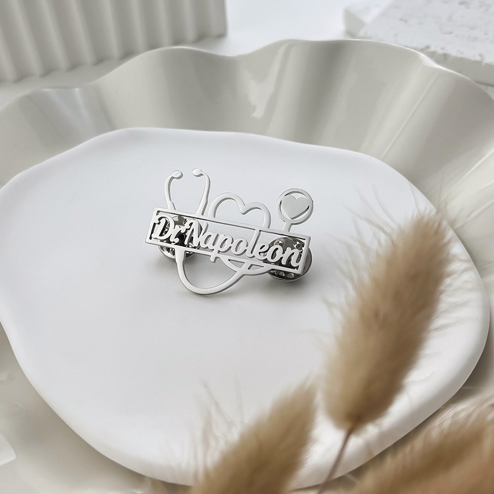 TEMU Personalized Stainless Steel Brooch - Custom Name And Symbol Jewelry Gift For Nurses, Doctors, And Students - Durable Engraved Badge For