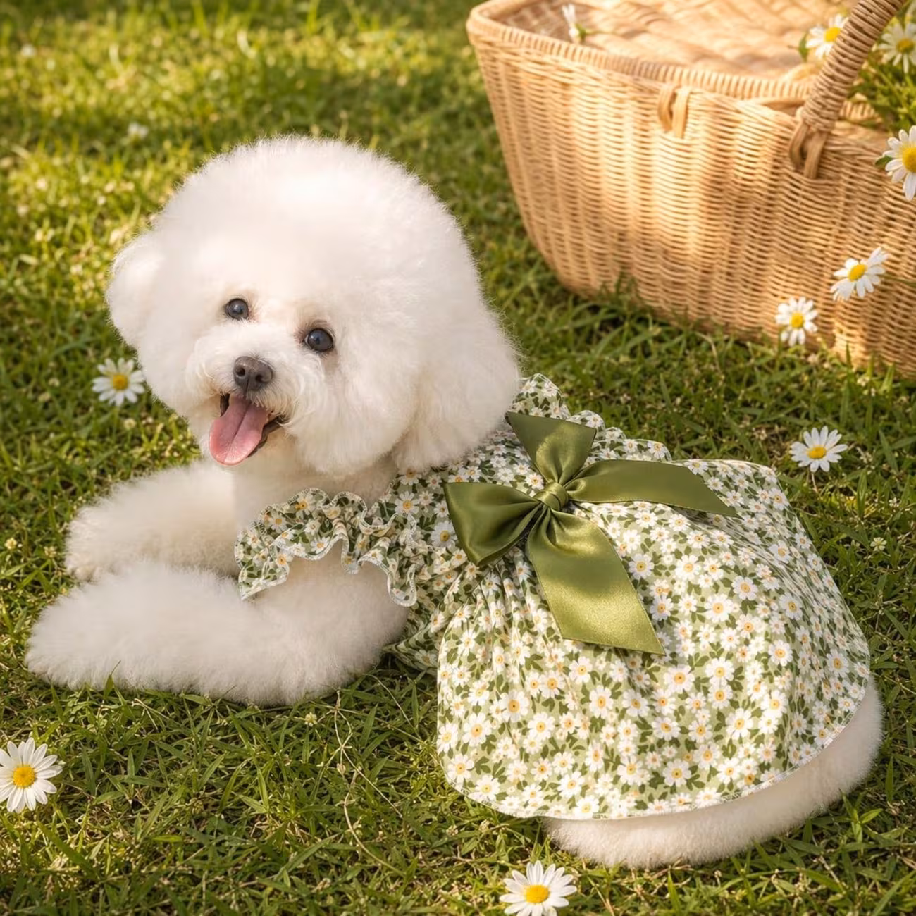 1pc small dog summer dress floral printed ruffle strap pet cami dress with back bow cute puppy clothes for bichon poodle daily outfit Product details 16