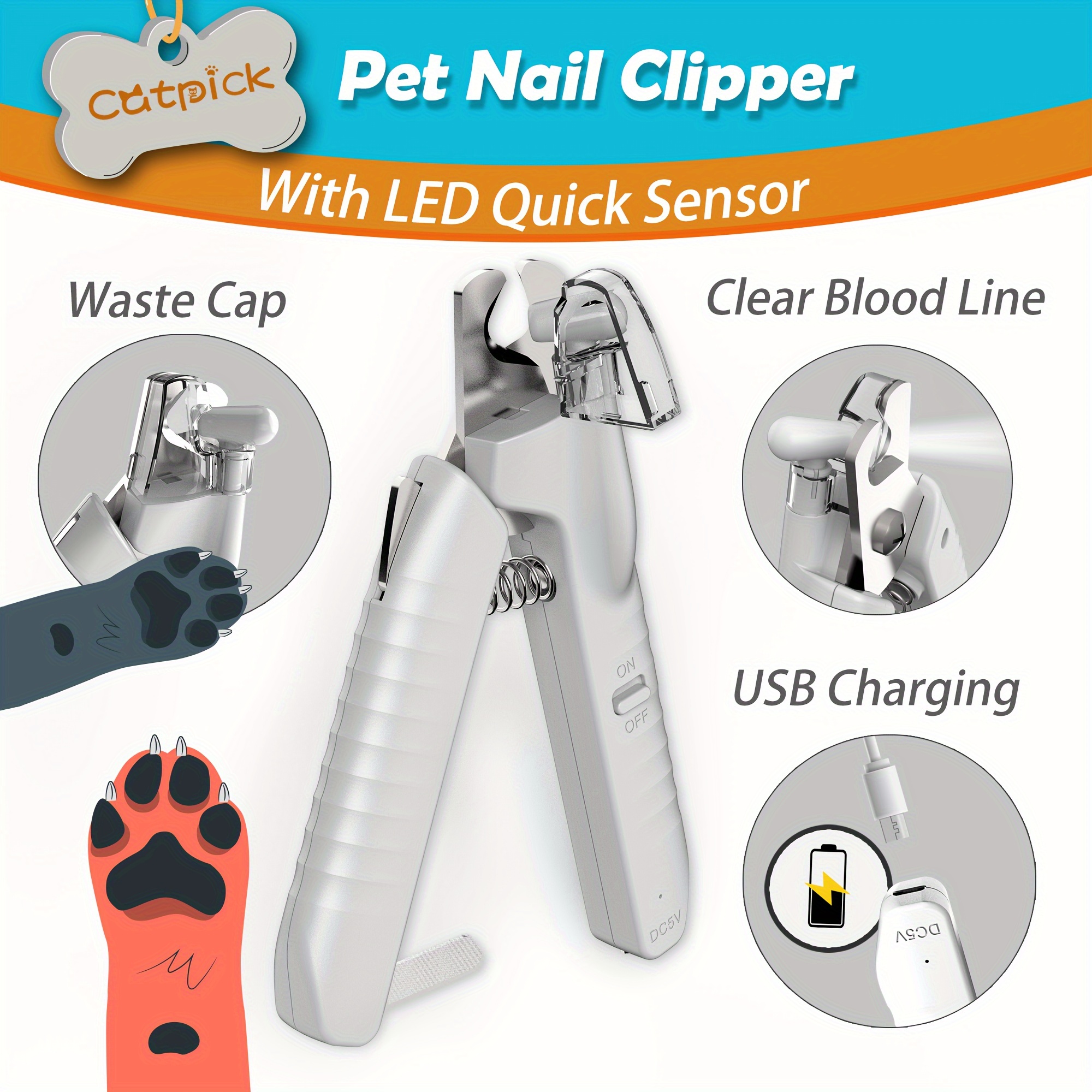 TEMU Professional Nail Clippers Sensor & Led Light - Usb Rechargeable Nail Trimmer With Safety Lock, Hidden Grinding Surface, Stainless Steel - For
