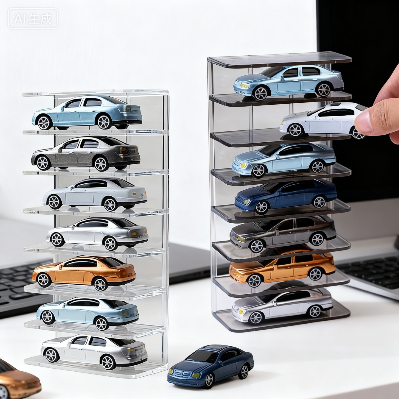 Model Car Diecast Display Case 1:64 Scale 8 Car Compartment with