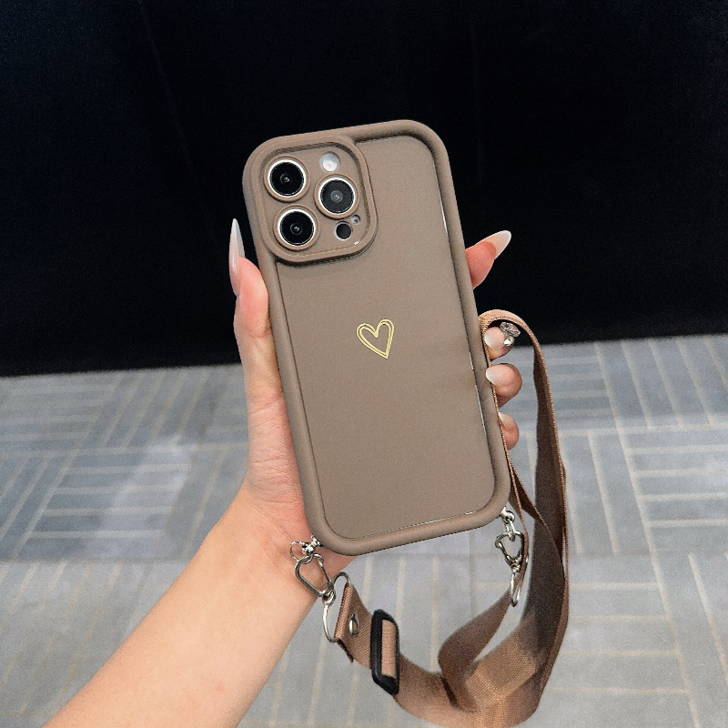 TEMU Phone Case - Fashionable And Easy Heart-shaped With Lanyard Phone Case, Equipped With Detachable Lanyard, Phone Case Crossbody Strap, Phone Case