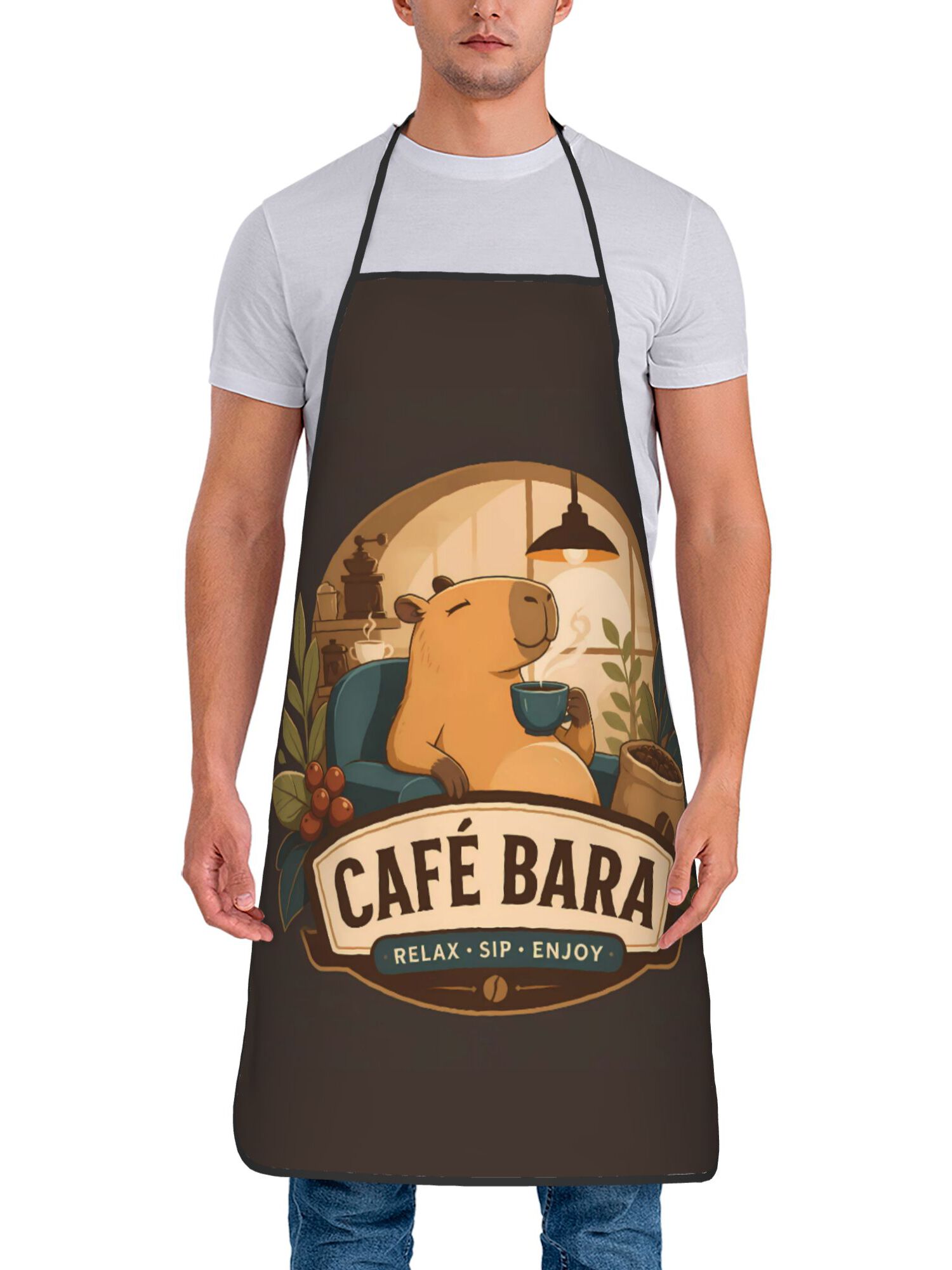 item picture 2  design capybara   pattern cooking apron adjustable straps   wear novelty gift item