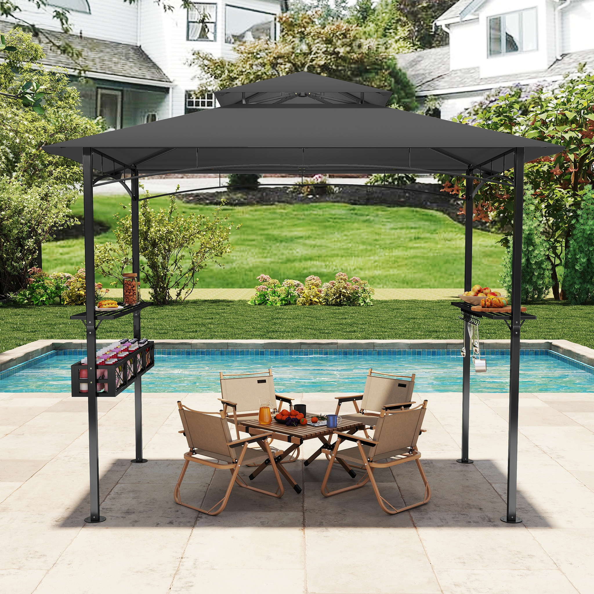 Image of Outdoor Bbq 245 X 153 X 250 Cm With Uv Protection, Garden Party Bbq , Grill Canopy Grill Shelter For Camping/garden