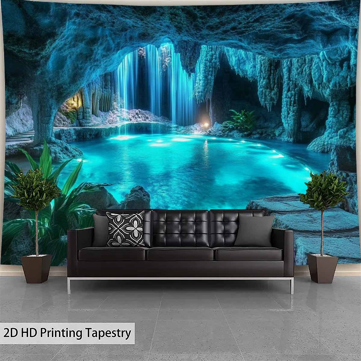 Tenture murale cascade grotte bleue - grande décoration murale_voghion.com