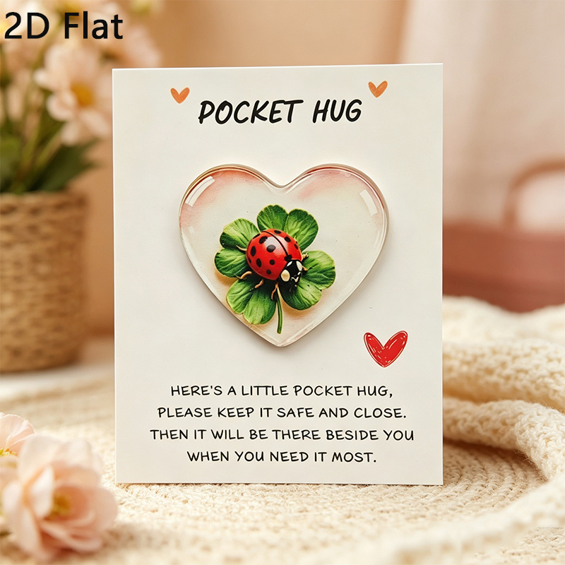 TEMU Carte de vœux avec cœur de poche inspirant de chenille coccinelle 2D plate, Statue émotionnelle de cœur, Carte d'anniversaire mignonne, Cadeau