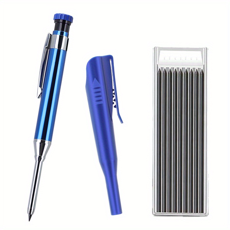 Image of [fine Writing Tools] For Carpenter Pencil Set -1 Clip Pen+9 Cores (12cm)+protective Case, Providing Built-in Sharpeners For Carpenters, , And Industrial Markers
