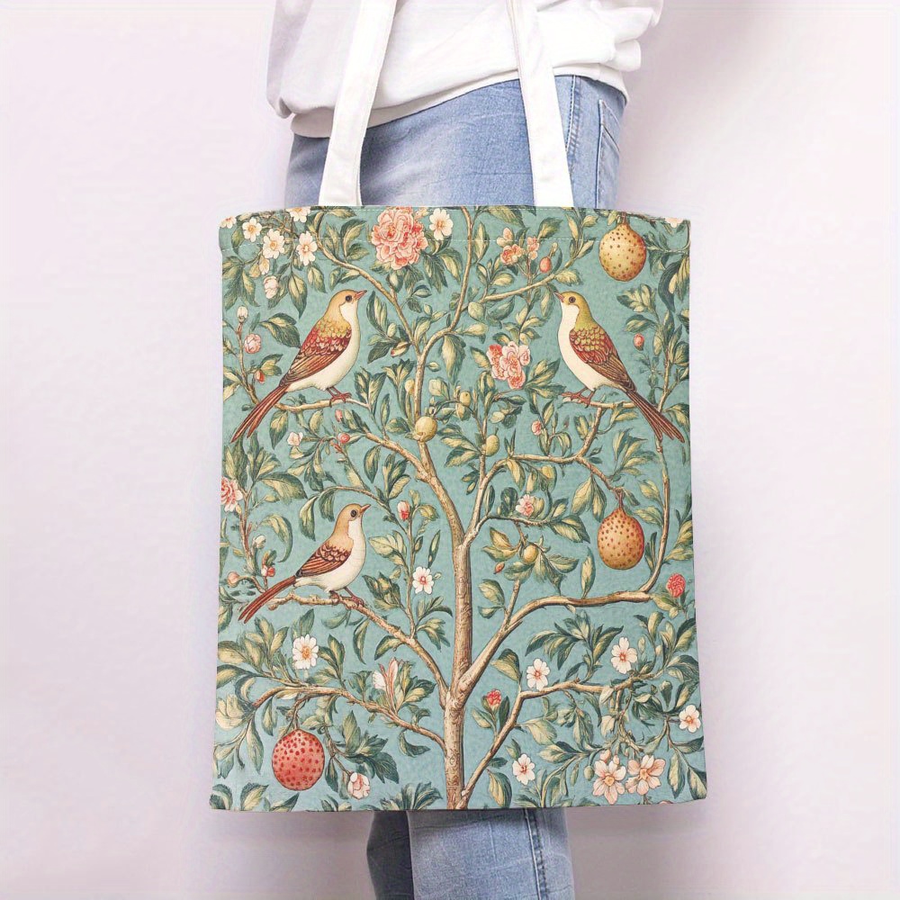 TEMU 1pc, Double-sided Printed Design. 1pc Tote Bag Featuring William Floral - Made From Durable Beige Fabric, Ideal For Travel And School For Women,