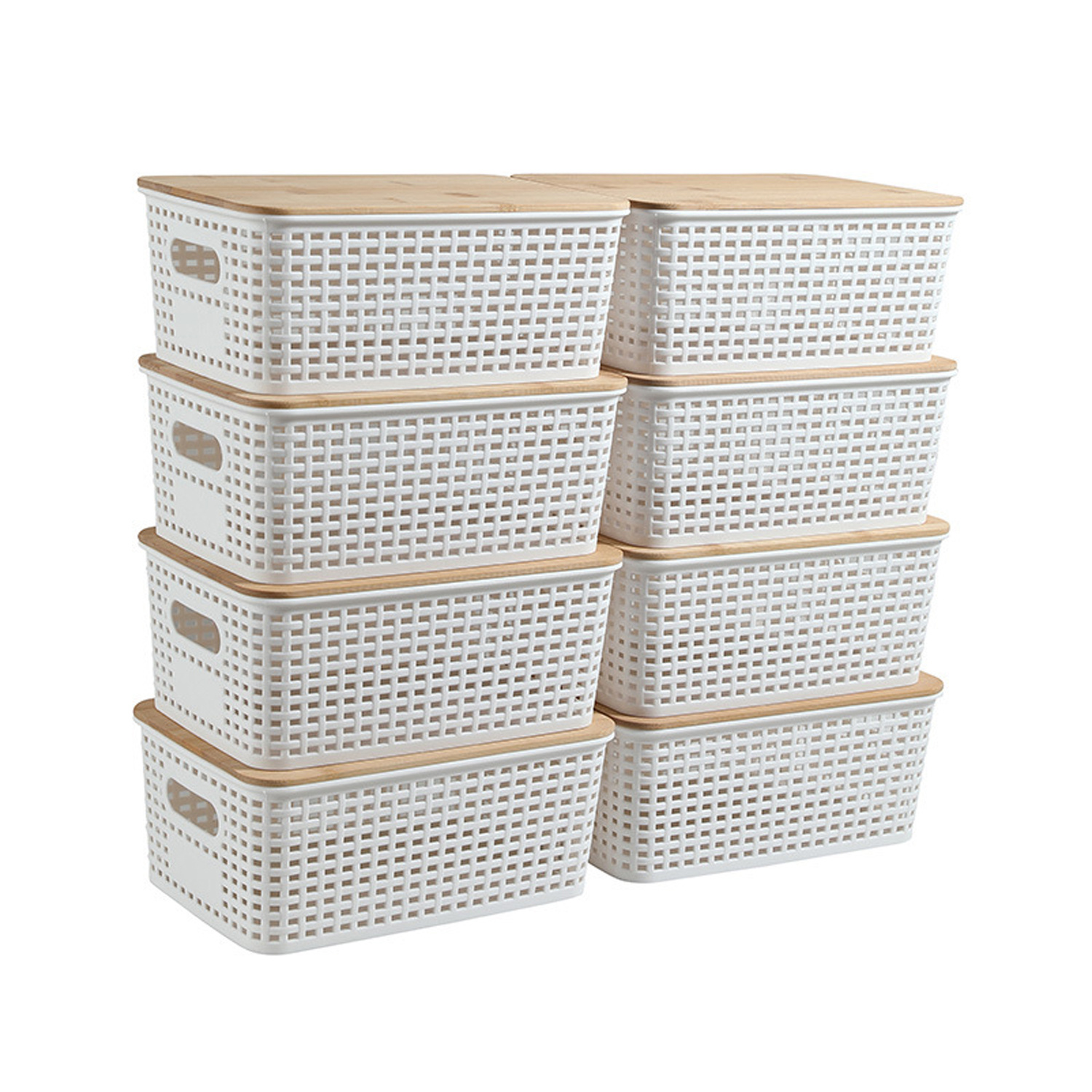 8-Pack Stackable Storage Bins with Bamboo Lids