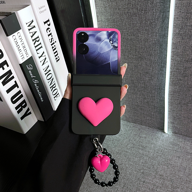 TEMU para Teléfono - con Bisagras y de Piel + Rosa 3D Grande + Rosa con Cuentas Negras para Teléfono Samsung, Compatible con Samsung Galaxy Z Flip 7,