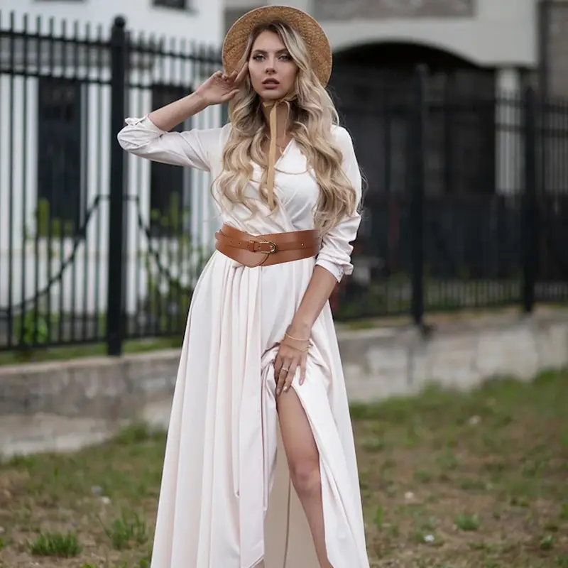 high waist belt for dresses with floral Oval T buckle Woman, White The waist belt has a unique style 1pc dark brown womens wide