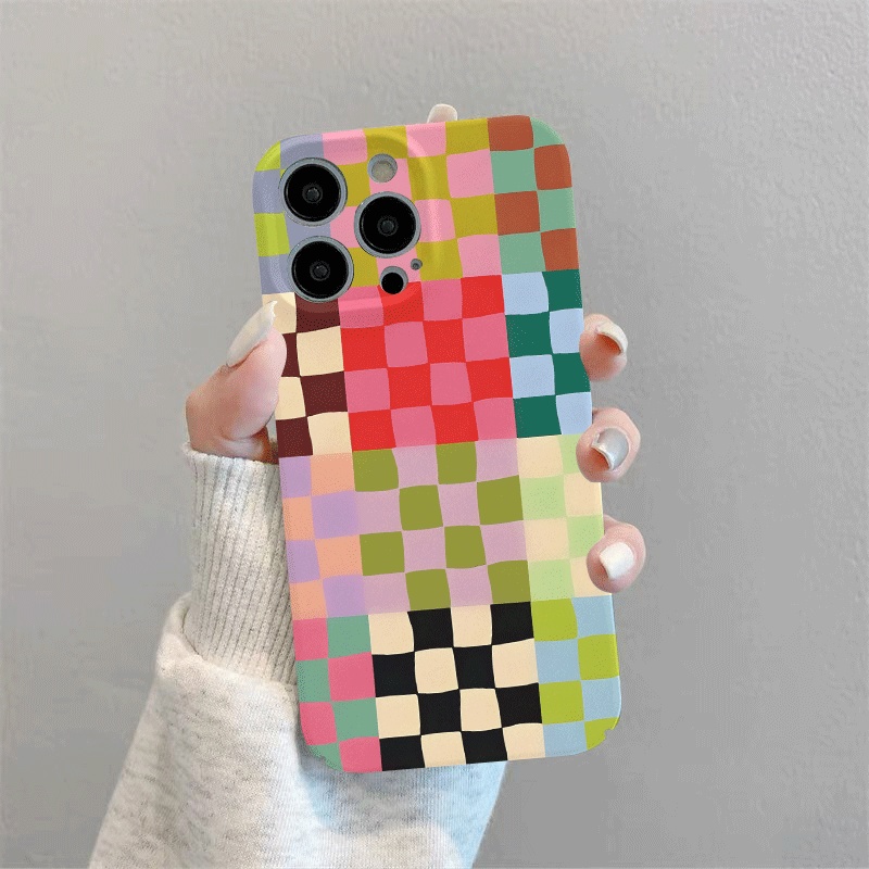 TEMU Phone Case: Colorful Plaid Chic Stylish Pattern, Slim Phone Case, All Inclusive Shockproof Hard, Phone Cover Suitable For Iphone 17, 16, 15, 14,