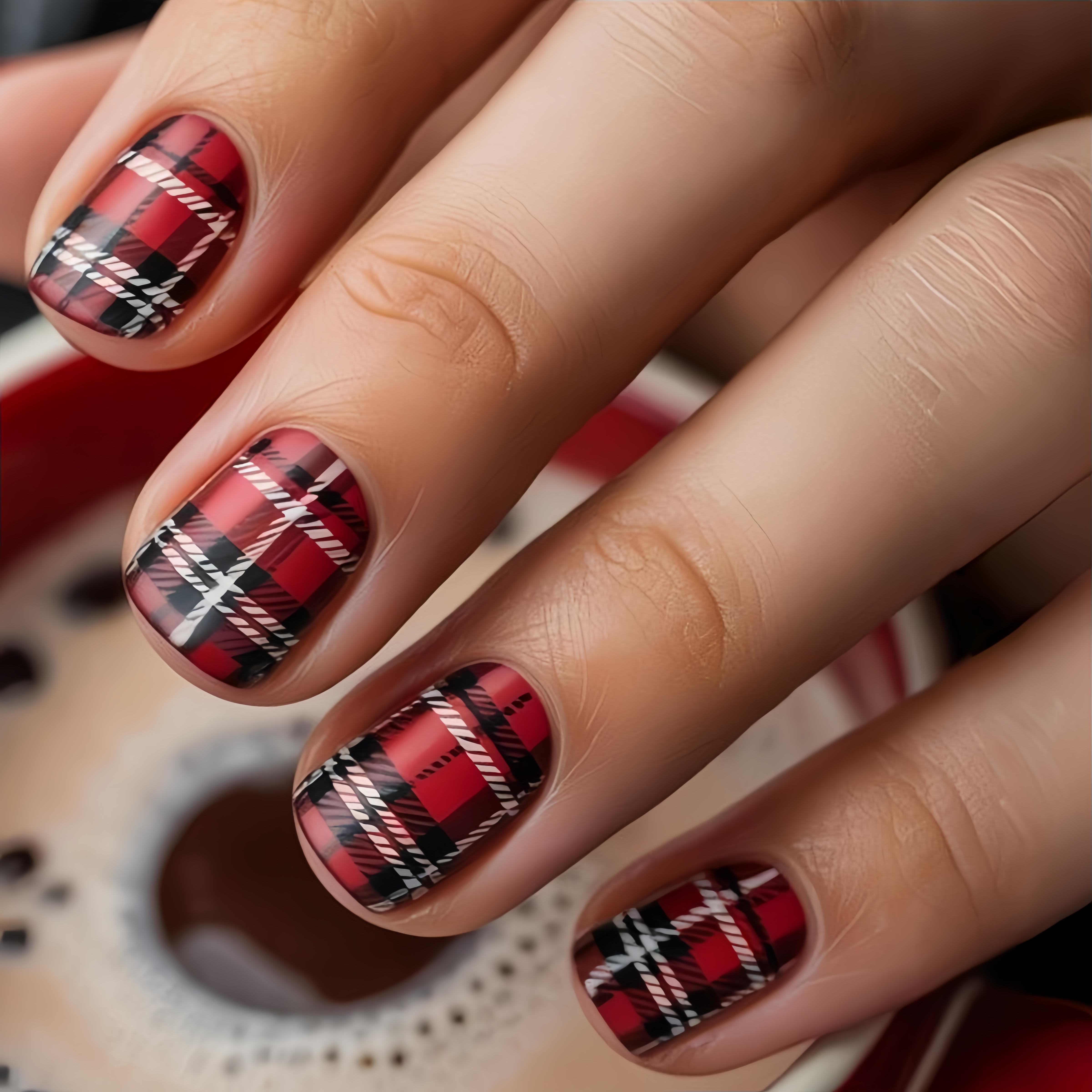 Image of 24pcs Black And Red Pattern Nails, Vintage Minimalist Style, Detachable Fake Nails, Matte Press-on Nails, Women's Nails, Versatile Daily Manicure, High-quality Nails