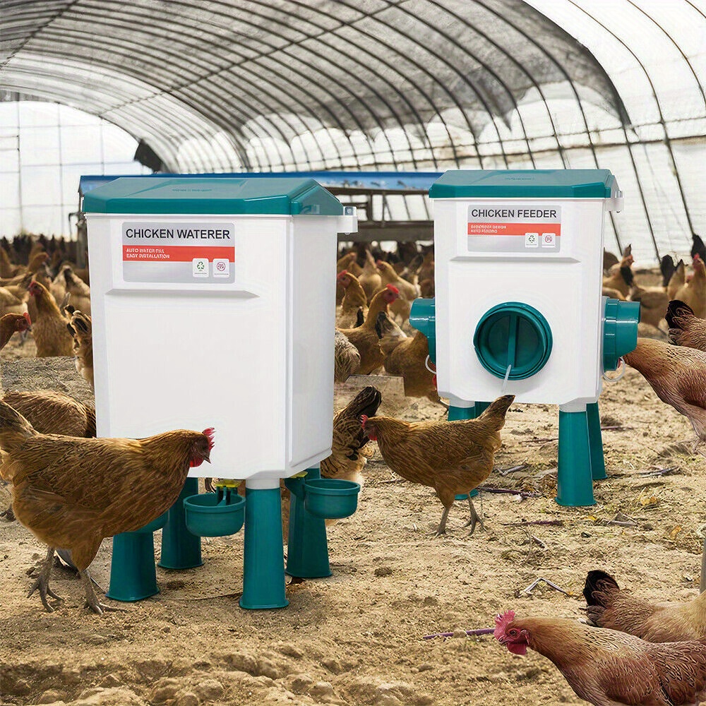 Hanging Poultry Feeder Set, 12kg Feeder 11l Waterer For Chicken Duck Goose Farming Supplies