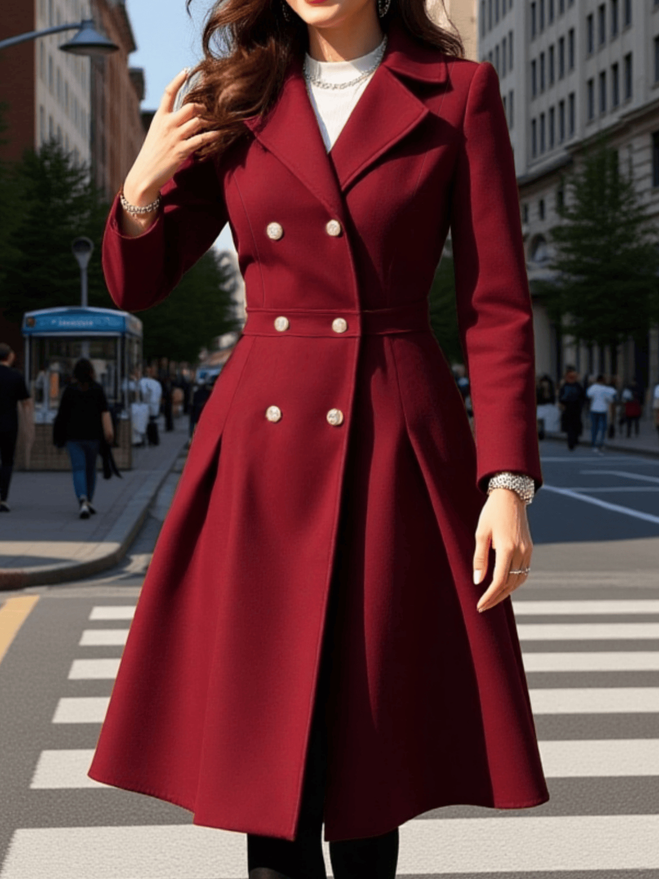 Elegant A-Line Burgundy Coat