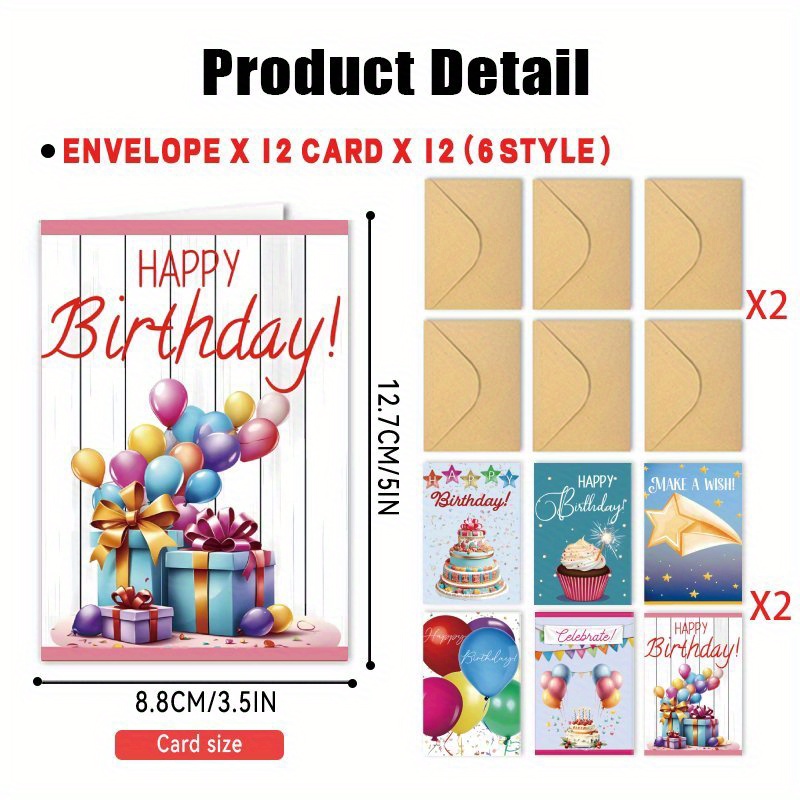 TEMU 24pcs Cute Birthday Wishes, Greeting Cards, Various Occasions, Mixed Blank Greeting Cards, Gifts For