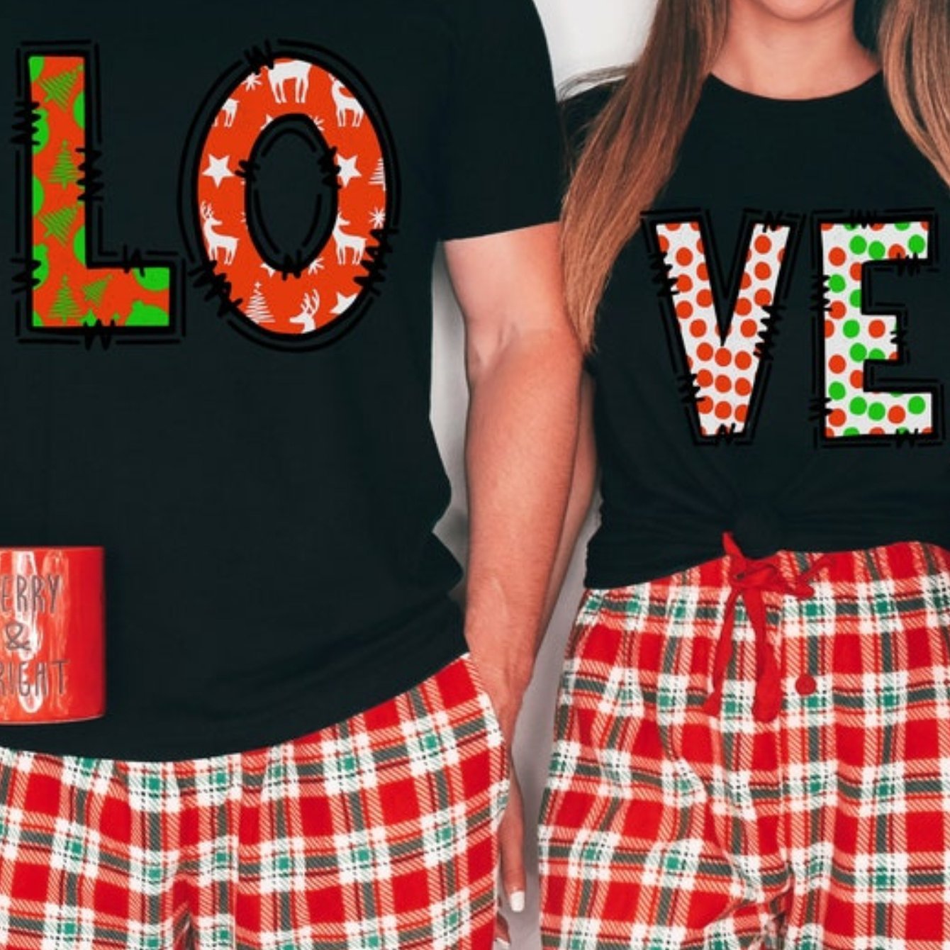 

1pc Christmas Love Print Couple T-shirt Set, Unisex 100% Cotton Crew Neck Tee, All- Style, Medium Stretch Knit Fabric, Daily Casual Wear For Adults