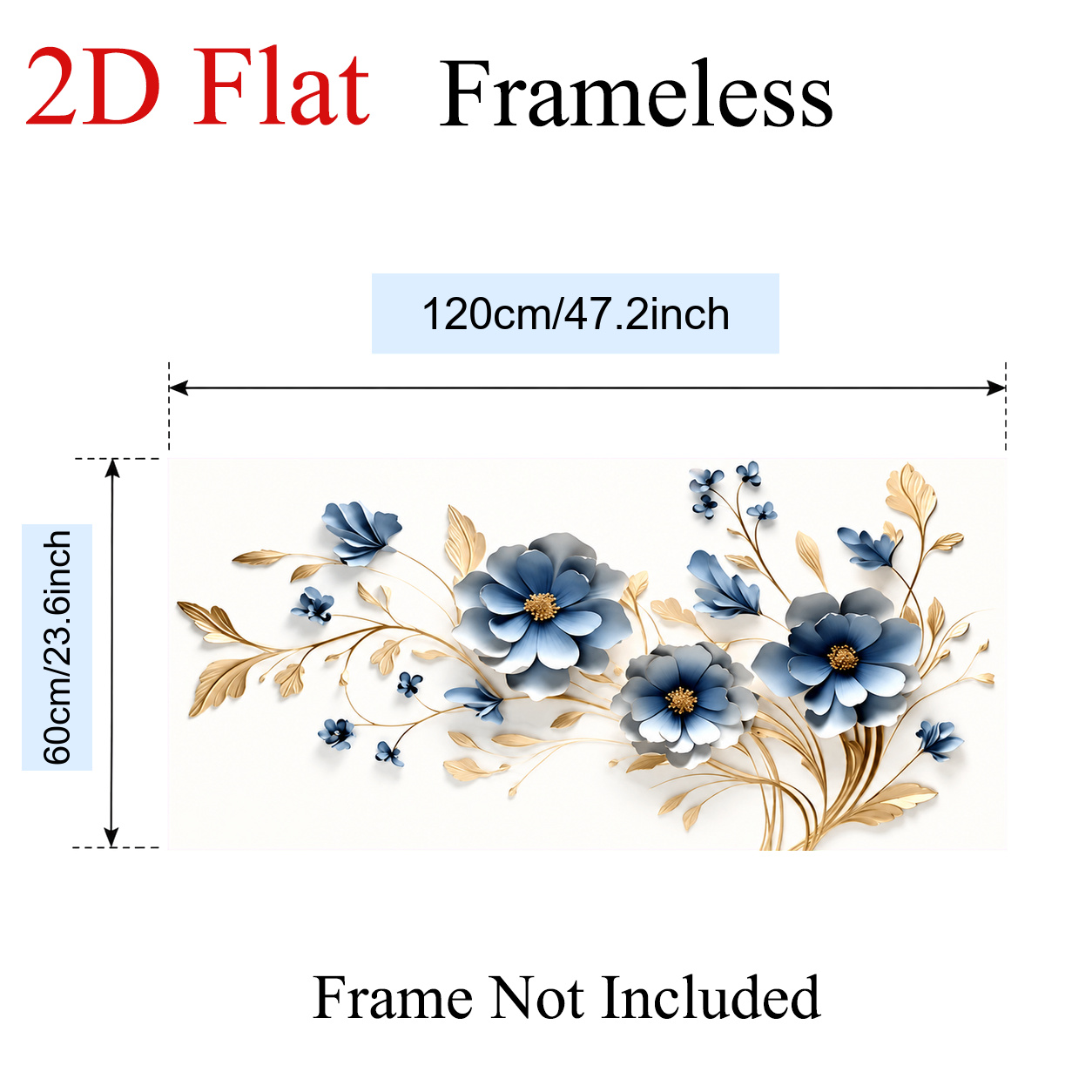 2d 플랫, 2d 플랫, 1개, 프레임리스, 포스터 및 프린트, 골드 잎이 있는 블루 플로럴 아트, 모던 추상 꽃 그림, 평온한 색상 팔레트, 프레임리스 캔버스 벽걸이 그림, 거실, 침실, 사무실 벽 장식, 홈 데코레이션에 적합