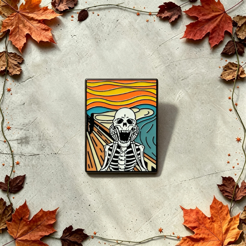 Classic Painting Art Enamel Pins, Skeleton Figure Brooch