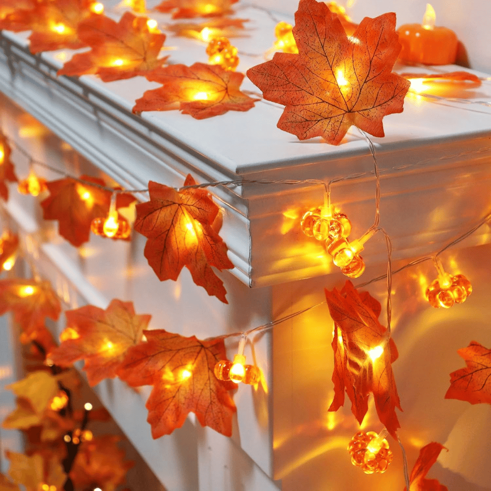 

2/4pcs Autumn Decorations, Maple Leaf Pumpkin Lights, 3d Pumpkin Fall Leaves Garland String Lights, Home Fireplace Indoor Home Halloween Thanksgiving Decorations, Halloween Decorations