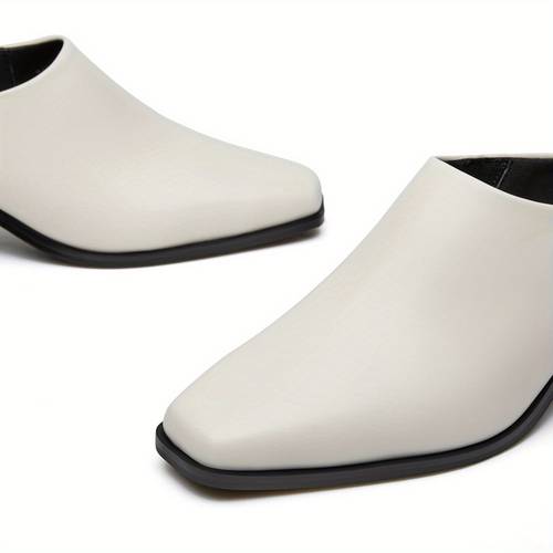 womens chunky heel mules stylish square toe slip on loafers with black sole lightweight pu cover backless dress shoes for parties casual attire versatile footwear durable rubber sole