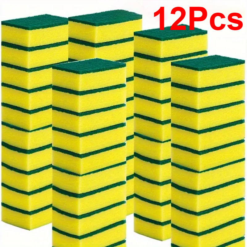 Image of 12pcs Double-sided Polyurethane Dishwashing Sponges, Scouring Pads For Kitchen, Outdoor, Glass Cleaning - Ideal For Home, Restaurant & Commercial Use