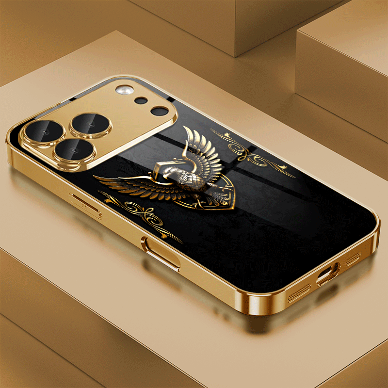 TEMU Phone Case: Trendy Golden Eagle Design Pattern Electroplated Glass Phone Case, Suitable For Iphone 17/17 Pro Max/17 Air/16 Pro Max/15/14 Plus/13
