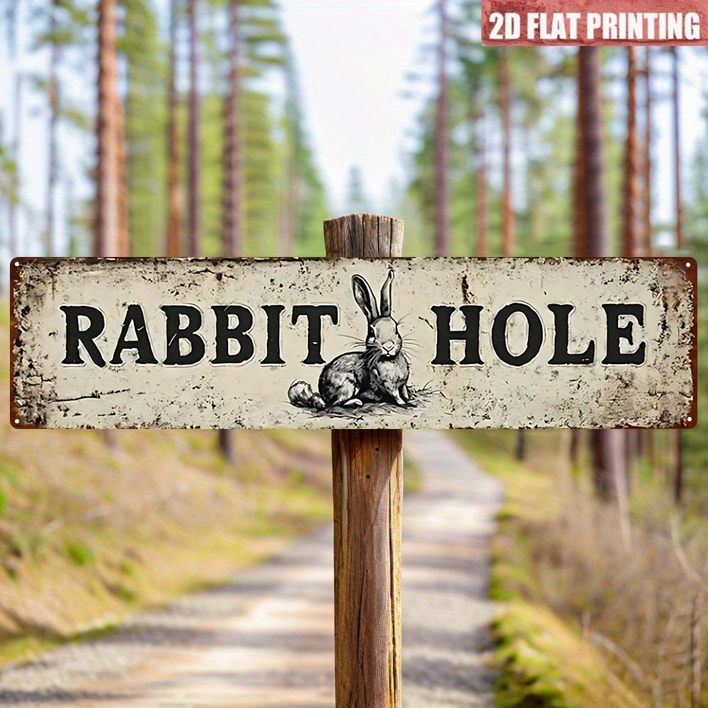 TEMU 2d Flat, Vintage Wonderland Wall Decor, Retro Aluminum Sign Suitable For Home, Café & Themed Parties, Uv Printed Flat Rabbit Accessories,