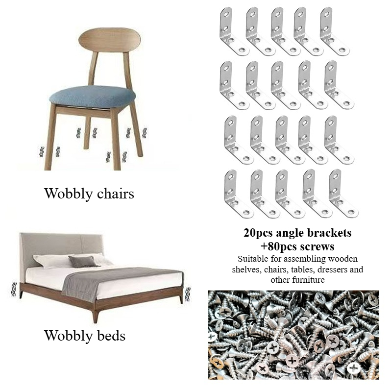 TEMU 100pcs (20pcs Of Angle Brackets + 80pcs Of Screws) L-shaped Bracket & Angle Bracket Set, Suitable For Assembling Wooden Shelves, Chairs, Tables,