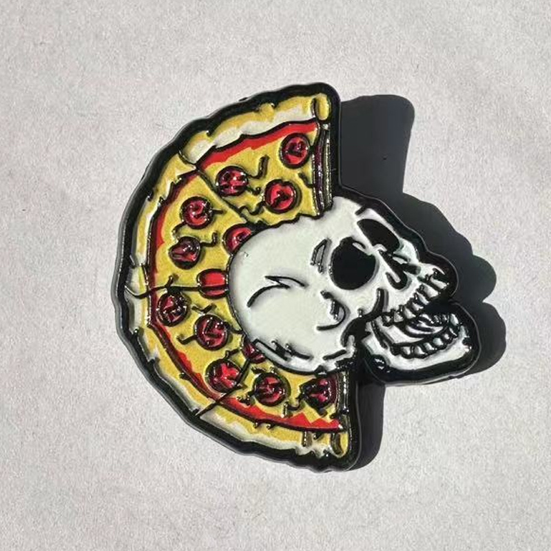 TEMU 1pc Enamel Pizza Skull Brooch Pin, Novelty Lapel Badge For Bags & Clothing, Unique Food-themed Jewelry Gift