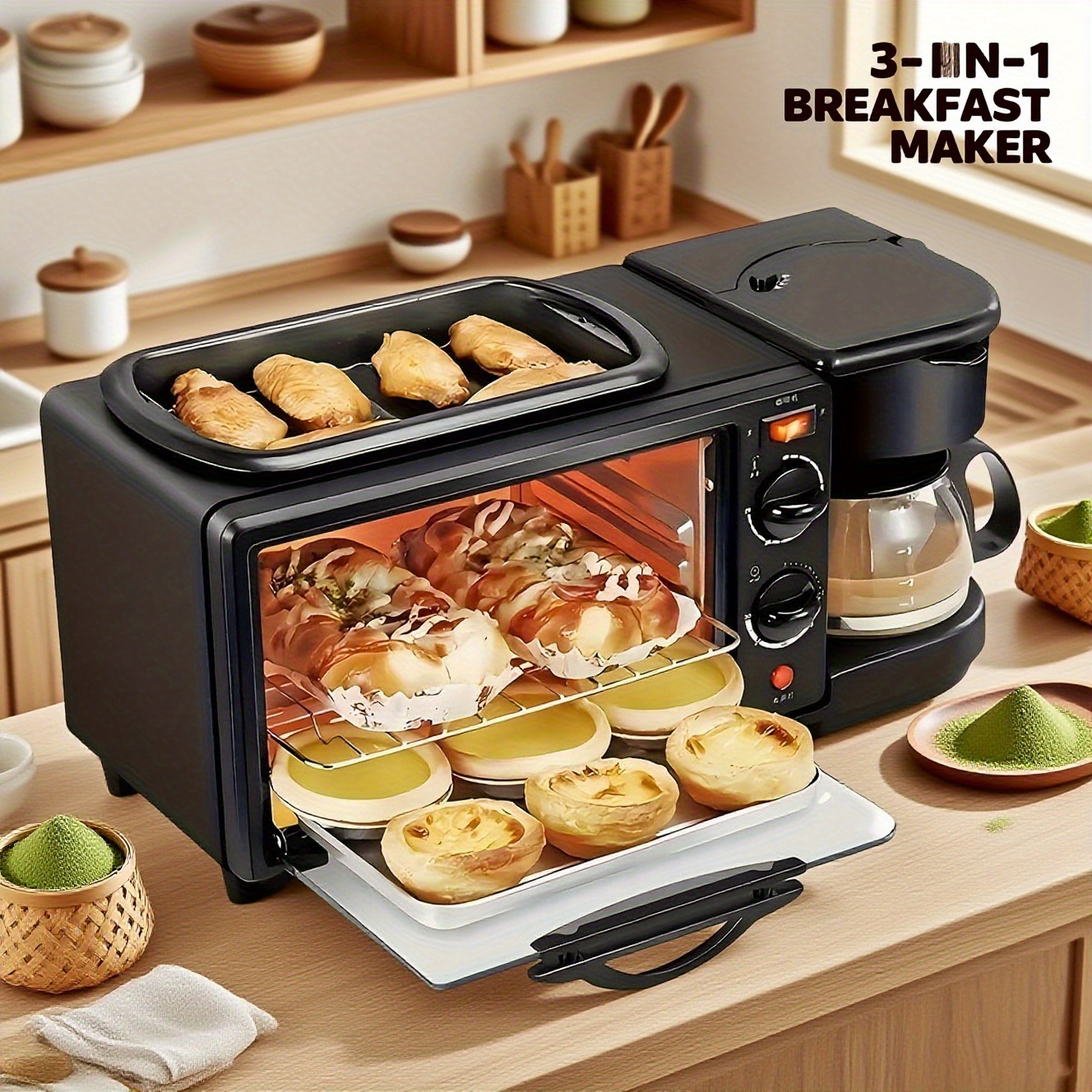 3-in-1 electric breakfast station, 1100w power, multifunctional
