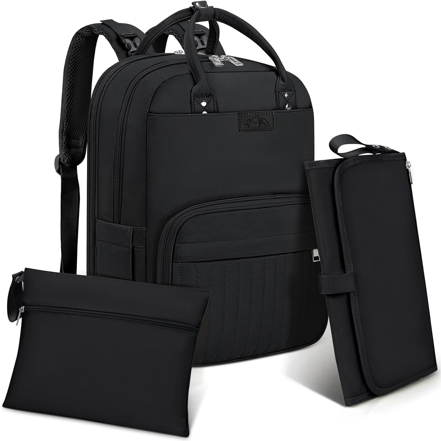Rainsmore Changing Backpack Large Changing Bag Backpack With Pram Straps And Changing Mat On The Go Nappy Bag Bag Black