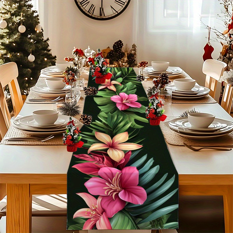 TEMU A Table Runner Featuring And Green Leaf Vertical Prints, Ideal For A Theme, Suitable For Dining Tables, Living Room Coffee Tables, And . Family