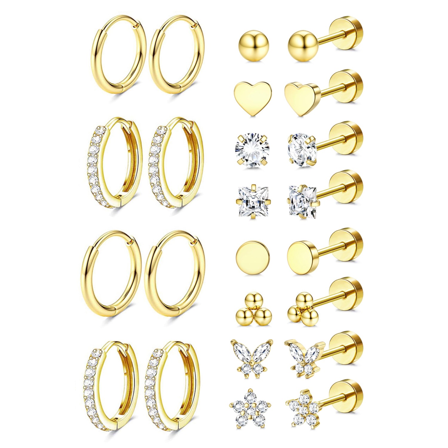 TEMU 2d Flat - 12 Pairs Hypoallergenic Earrings For Sensitive Ears, Comfortable Flat Back Earrings For Sleeping, Surgical Steel Cartilage Earring For