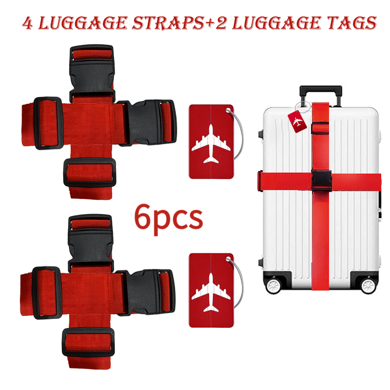 TEMU 6 Luggage Strap Set (4 Luggage Belts   2 Luggage Tags) Adjustable Luggage Straps   Luggage Tag Set, Adjustable Travel Suitcase Belt. Luggage Tag