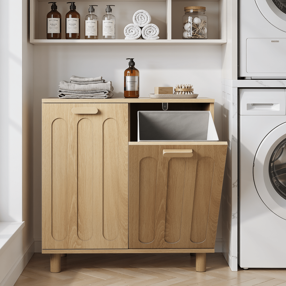 Hallway Storage Cabinet With Laundry Hamper (includes Removable Inner Basket) A Discreet Laundry Cabinet, Bathroom Clothing Storage Unit, And Freestanding Home Shelving Rack Designed