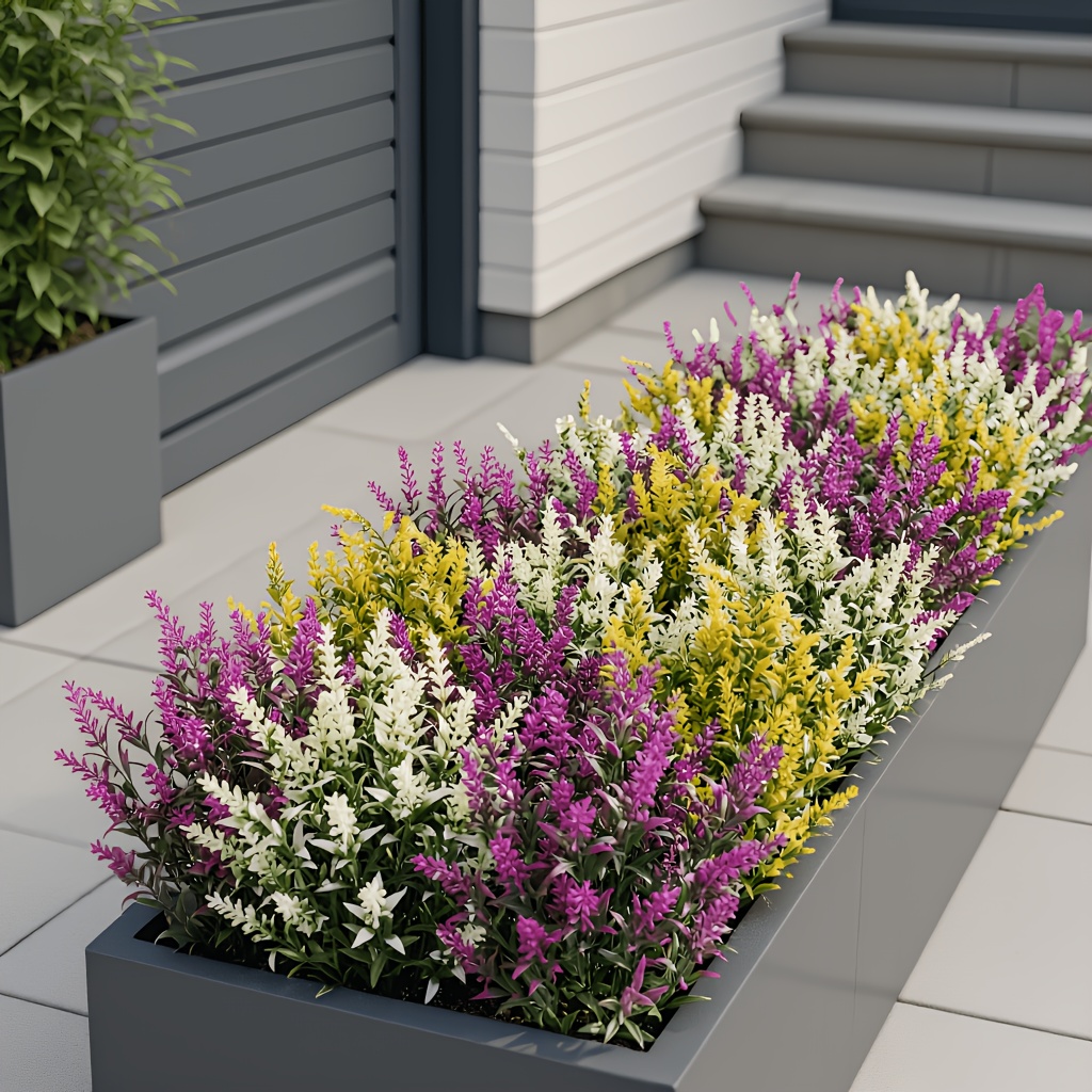 30 stück künstliche lavendel-weizenhalme, gemischt mit 3 farben künstlicher kunststoffblumen, mit straußwurzelhülsen, uv-beständig verblassfest,   für außengärten, innenhöfe, veranden, wohnungen, hochzeiten weihnachtsdekorationen, uv-beständig für wohnung
