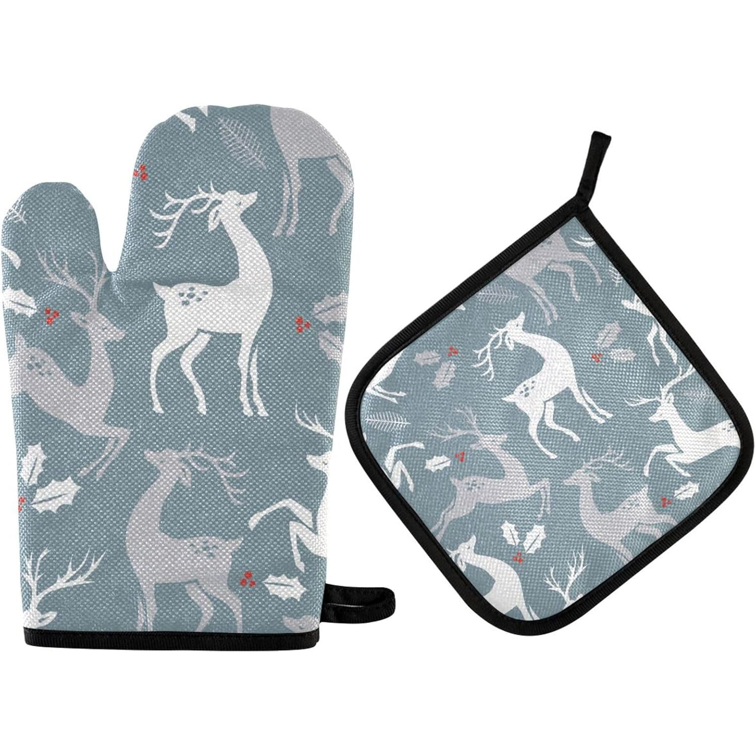 TEMU Christmas Pattern With Deers Oven Mitts& Pot Holders Cooking Kitchen Gloves Washable Heat Resistant Oven Gloves For Microwave Bbq Baking