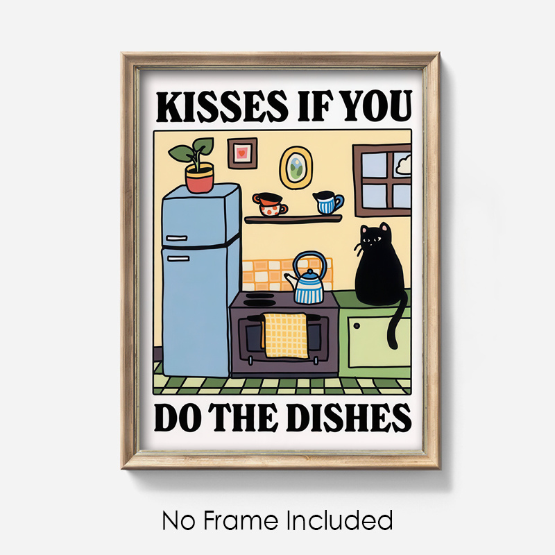 

Room Decor 1pc Retro Diner Cat Print Poster - If The Dishes - Bistro Kitchen - Decor For Living Room, Kitchen, Bedroom - Aesthetic Rustic Dining Room Decor - Gift Idea