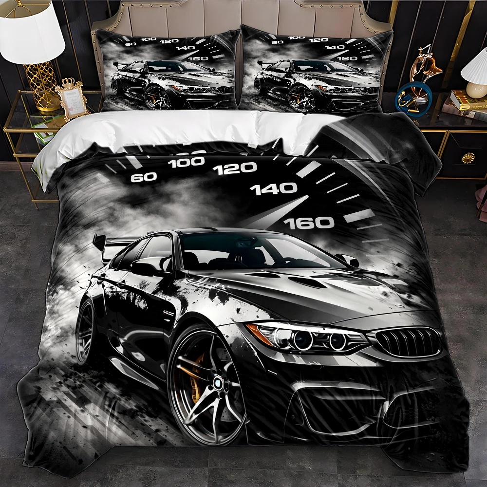 TEMU 3pcs Car Speedometer Themed Duvet Cover Set, Bedding (1*duvet Cover   2*pillowcases), Suitable For , Machine Washable, Invisible Zipper Design,