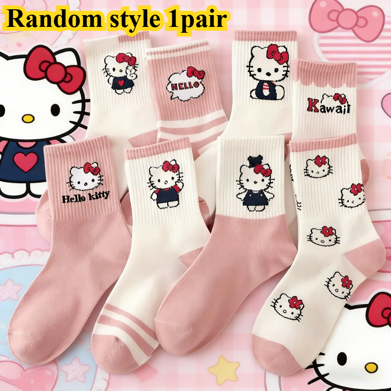 E-shop 8 Styles Zufällig Versandte Paar Rosa Cartoon KT Katze Mid-Tube Socken, Academy Style Japanische Niedliche Damen Socken