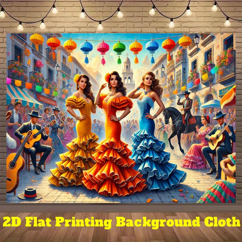1pc spanish party backdrop - vibrant flamenco dancers, colorful with  lanterns & flowers, polyester, multi-use photo booth background for mardi  gras, birthdays, and , festive decoration | traditional theme | versatile  decoration,