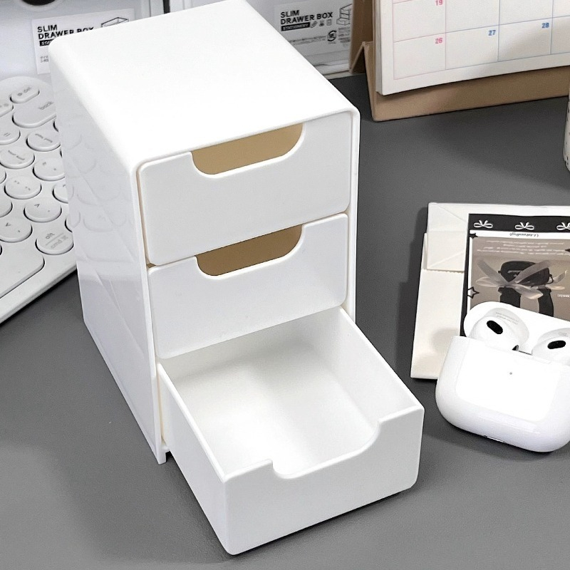 TEMU 1pc Multifunctional 3-compartment Drawer-style Desktop Organizer, Small Storage Box, Small Size, Partition Storage, Compact And Space-saving,