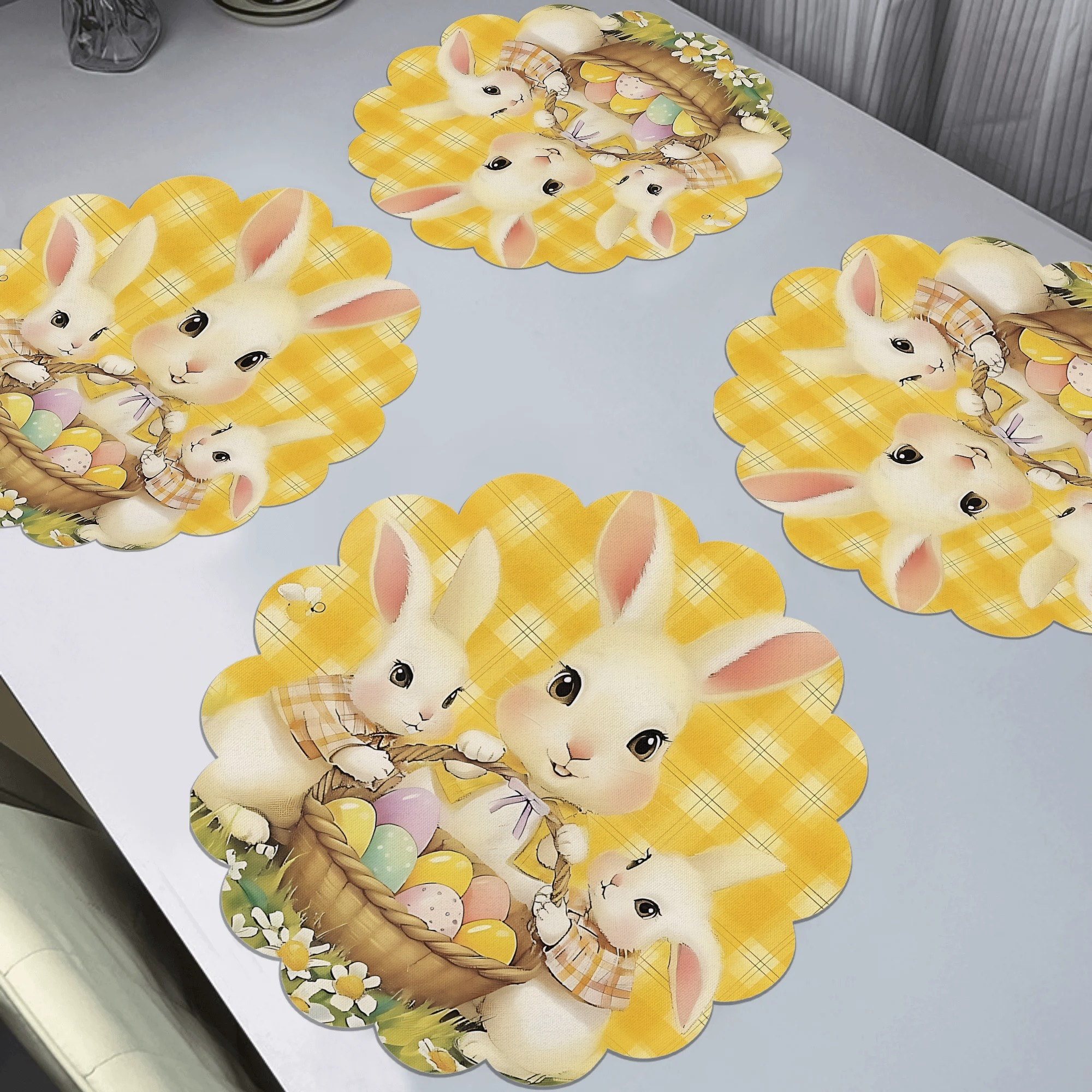 

4-pack Easter Bunny Round Placemats, 15x15in Polyester Table Mats, Woven Anti-slip Plate Mats For Dinner Party, Hand Washable & Machine Washable, Home Decoration For Holiday