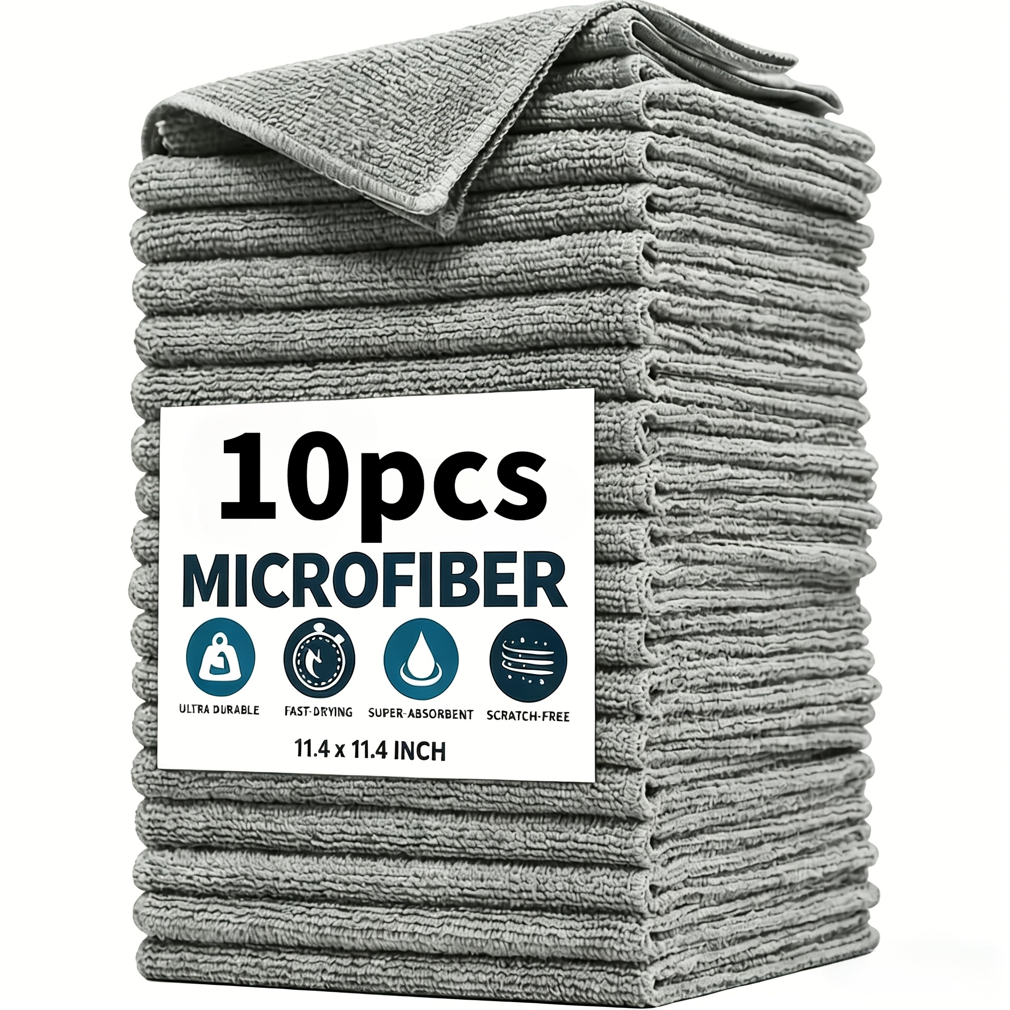 TEMU 10pcs Thickened Microfiber Cleaning Cloths, Strong Absorbency And No Residue, Reusable Dry And Wet Towels, Suitable For Kitchen, Bathroom, Car