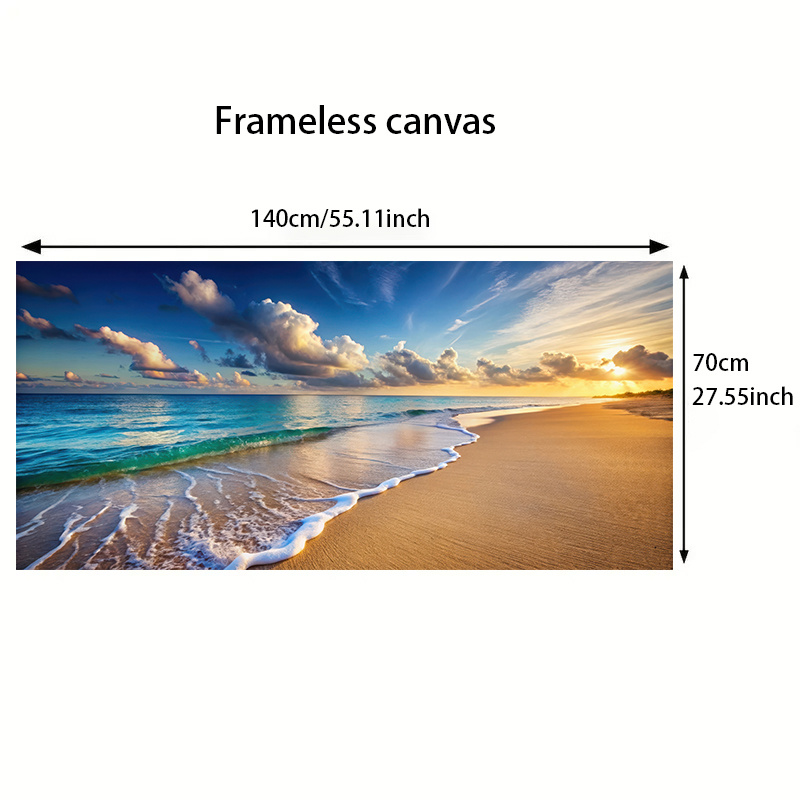TEMU 1pc Frameless Modern Canvas Poster, Turquoise Like Waves Design, 27.55inch X 55.11in, Large Beach Scene Wall Art For Bedroom And Living Room